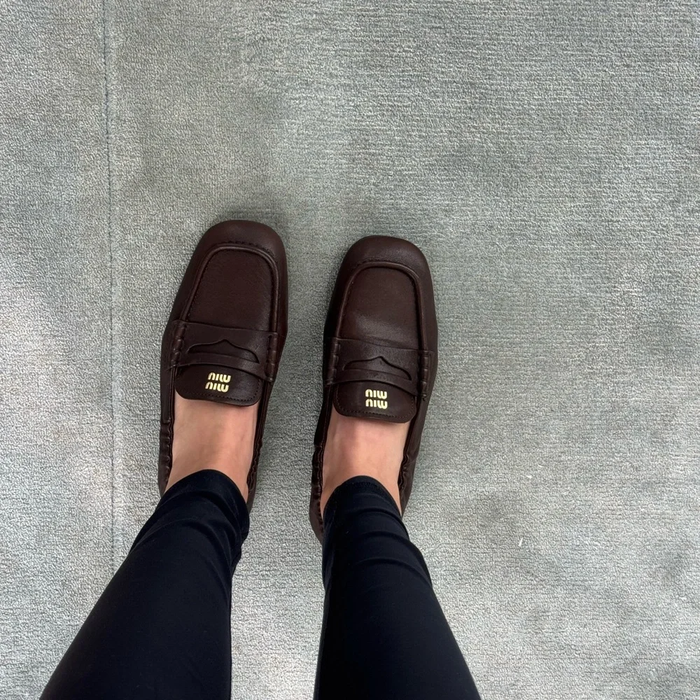 Miu Miu Loafer Brown Ruches nappa leather loafers size 37 boat shoe - Picture 9 of 10